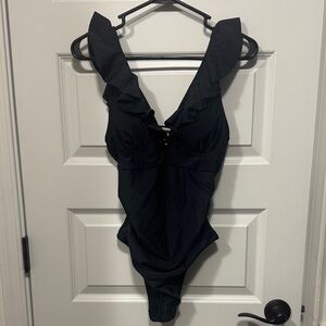 NWT CUPSHE Women's V Neck Monokini Swimsuit in Black Size S
